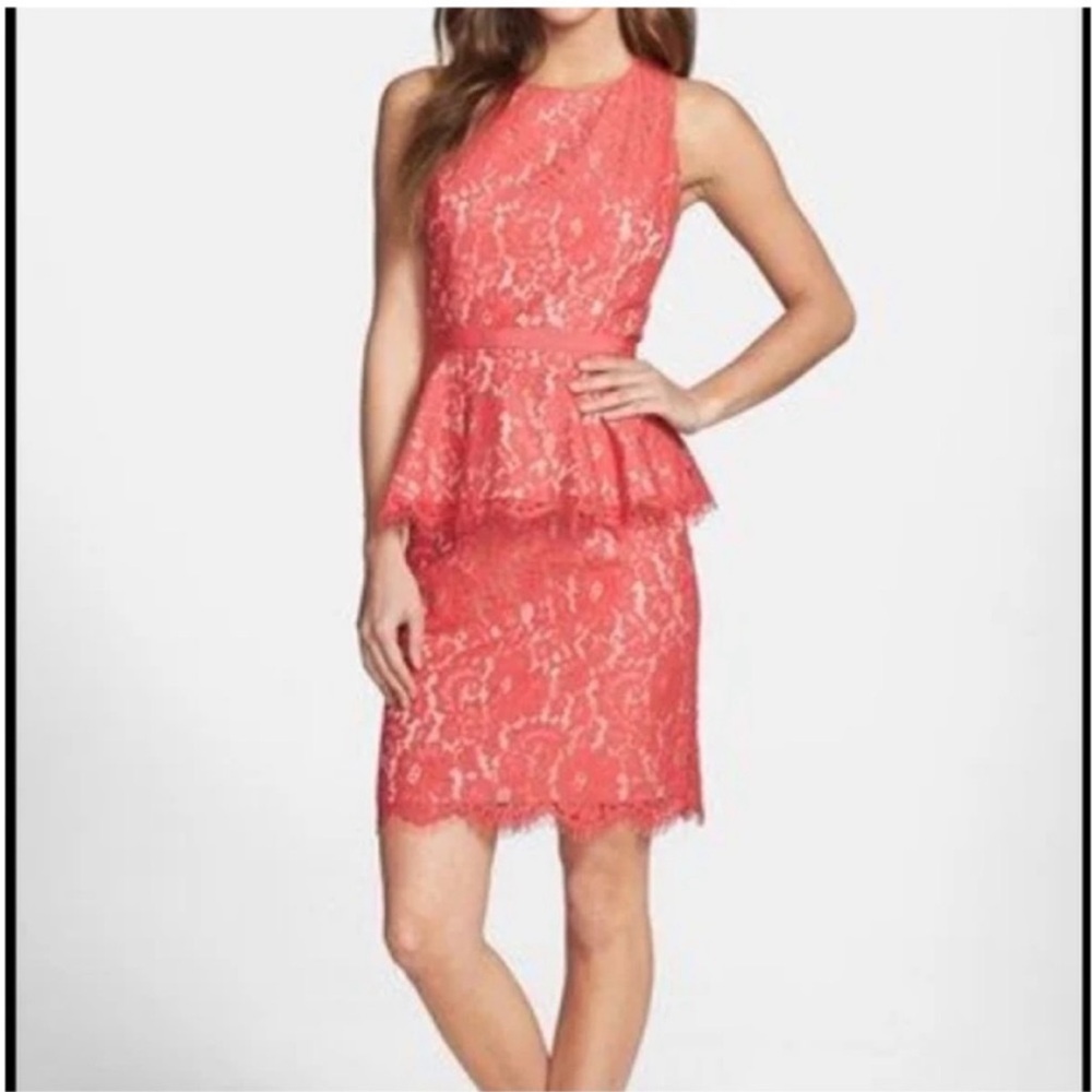 Eliza J coral floral lace peplum sheath sleeveless dress sz 4